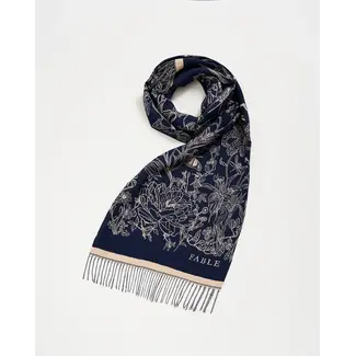 Fable England Midnight Garden Long Jacquard Scarf in Navy