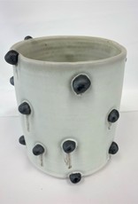 Jeein Ahn White Cylinder Vase with Black Bulb