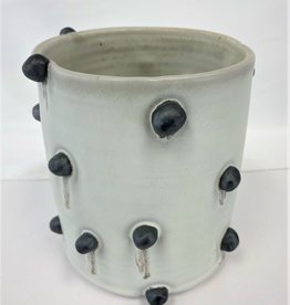 Jeein Ahn White Cylinder Vase with Black Bulb
