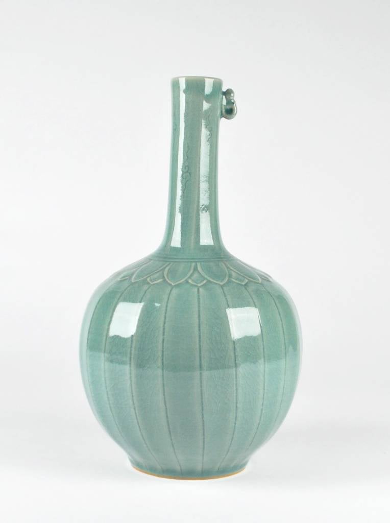 Choi In-Gyu Celadon Bottle, Linear Design