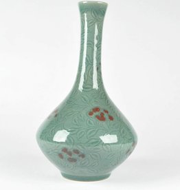 Choi In-Gyu Celadon Bottle, Embossed Peony