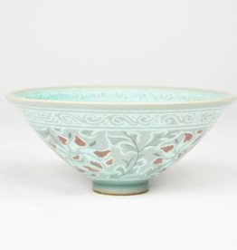 Kim Soeng-Tae Celadon Tea Bowl, Peony Design