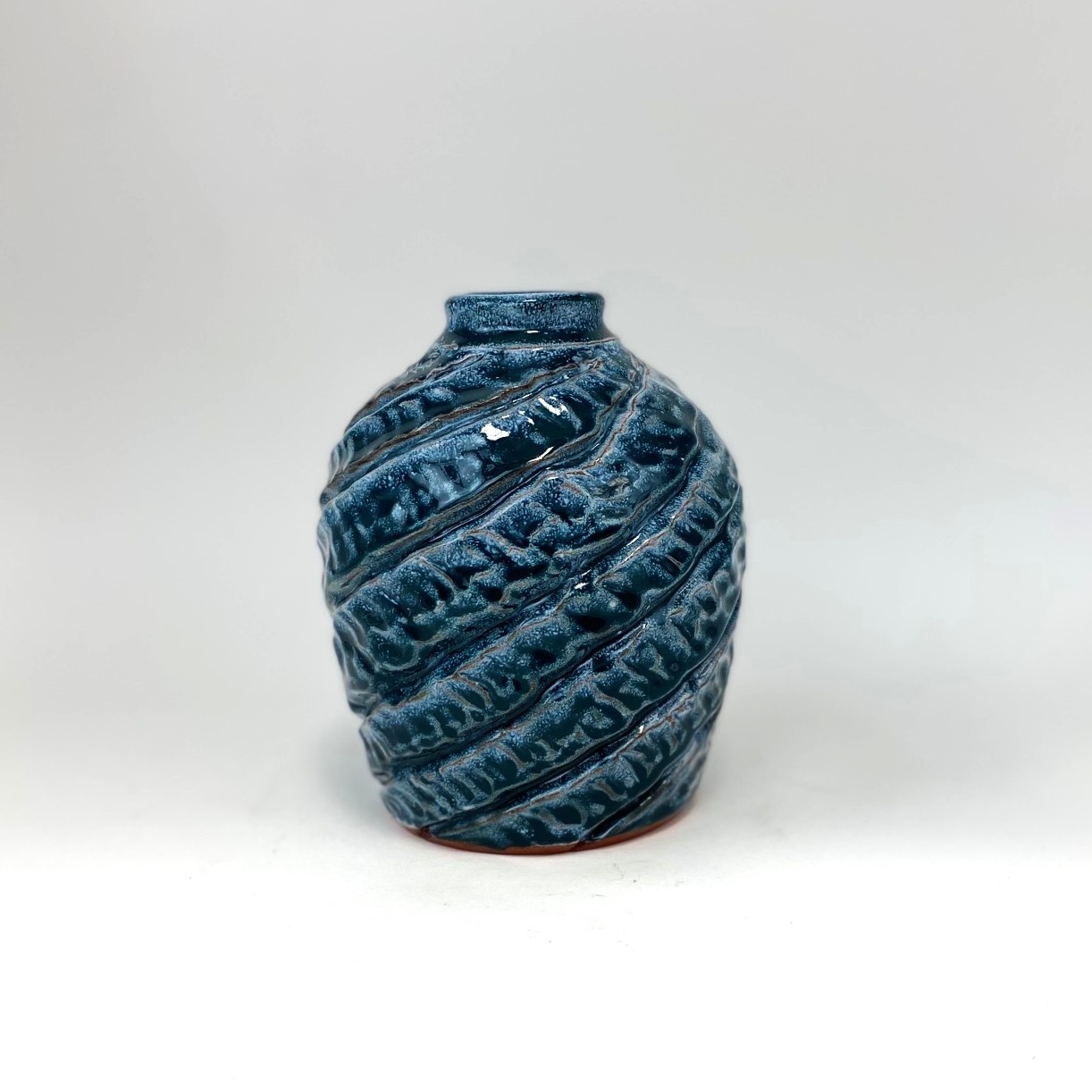 Miriam Krombach Teal Carved Vase
