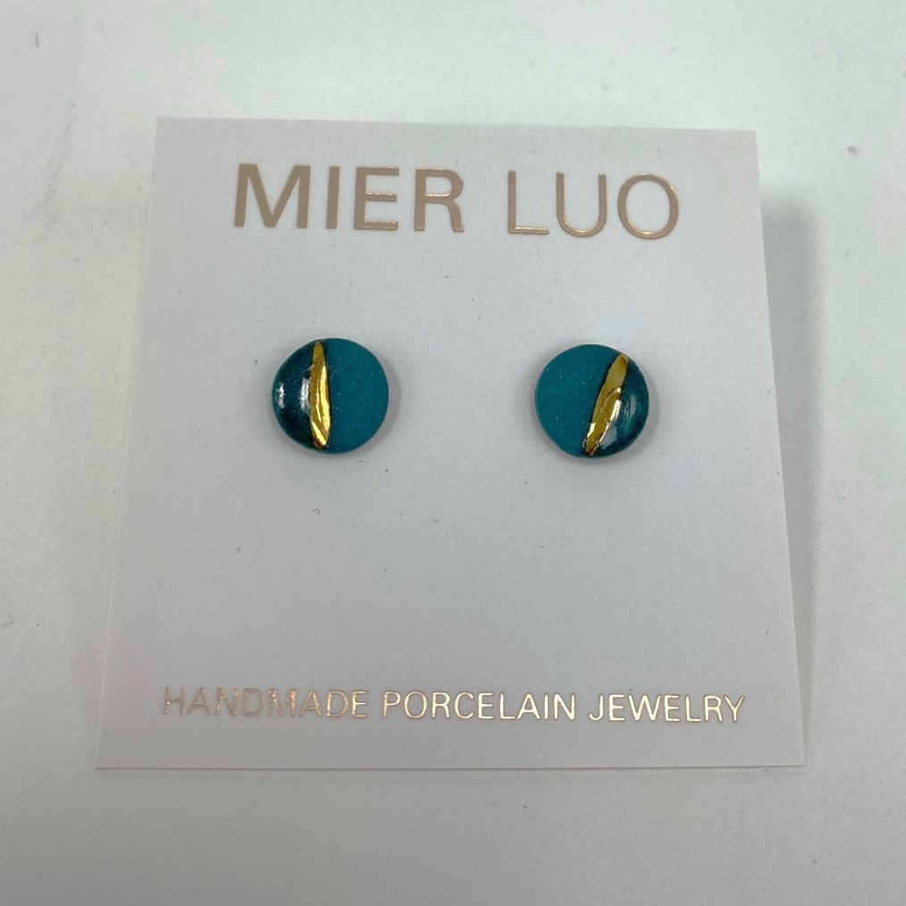Mier Luo Teal Striped Circle Studs