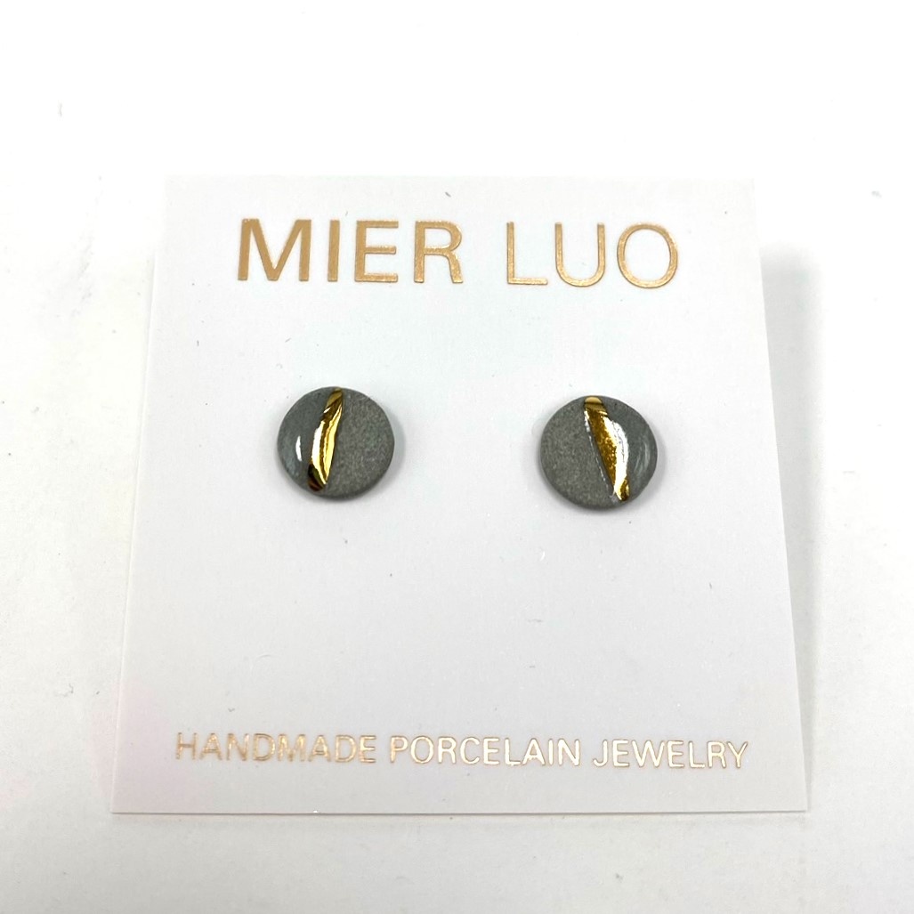Mier Luo Grey Striped Circle Studs