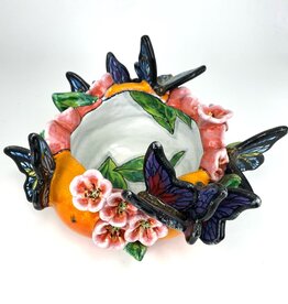 Farraday Newsome Pink Flowers & Butterflies Bowl