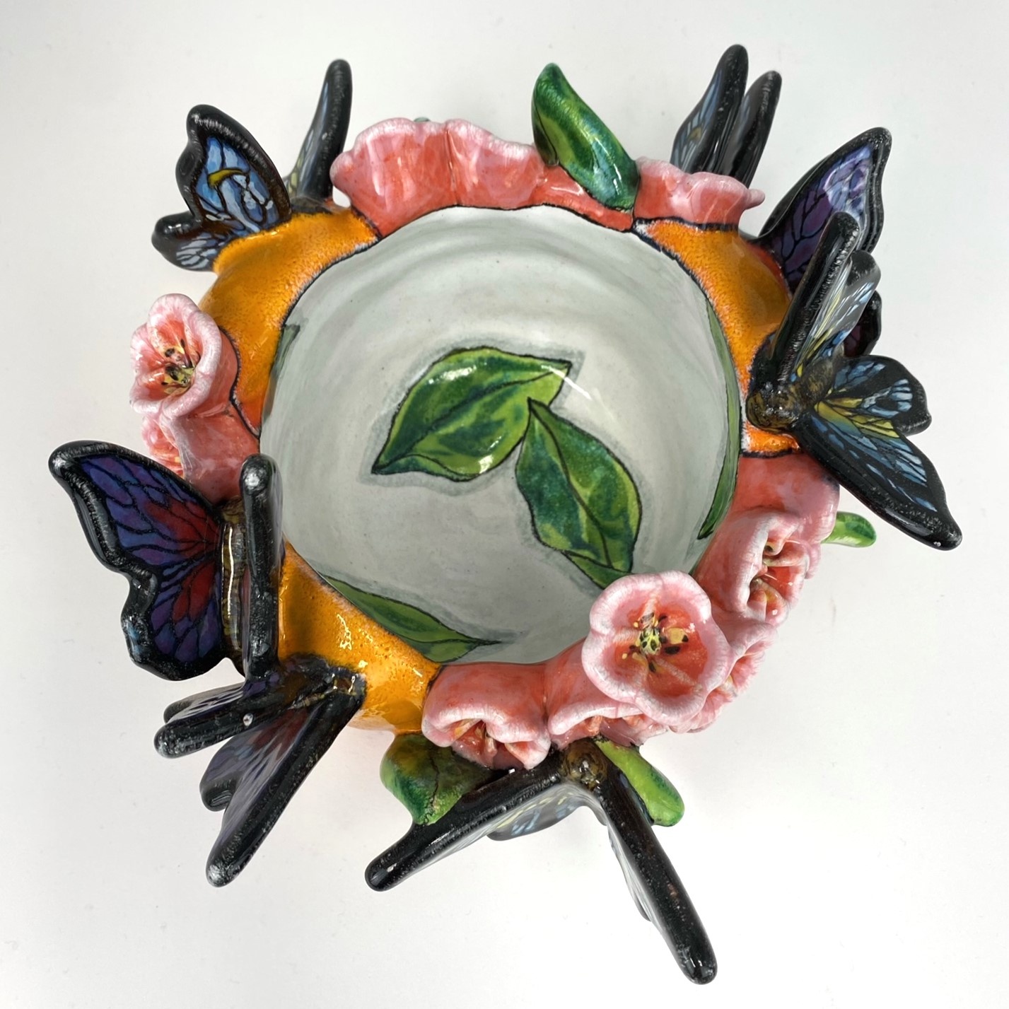 Farraday Newsome Pink Flowers & Butterflies Bowl