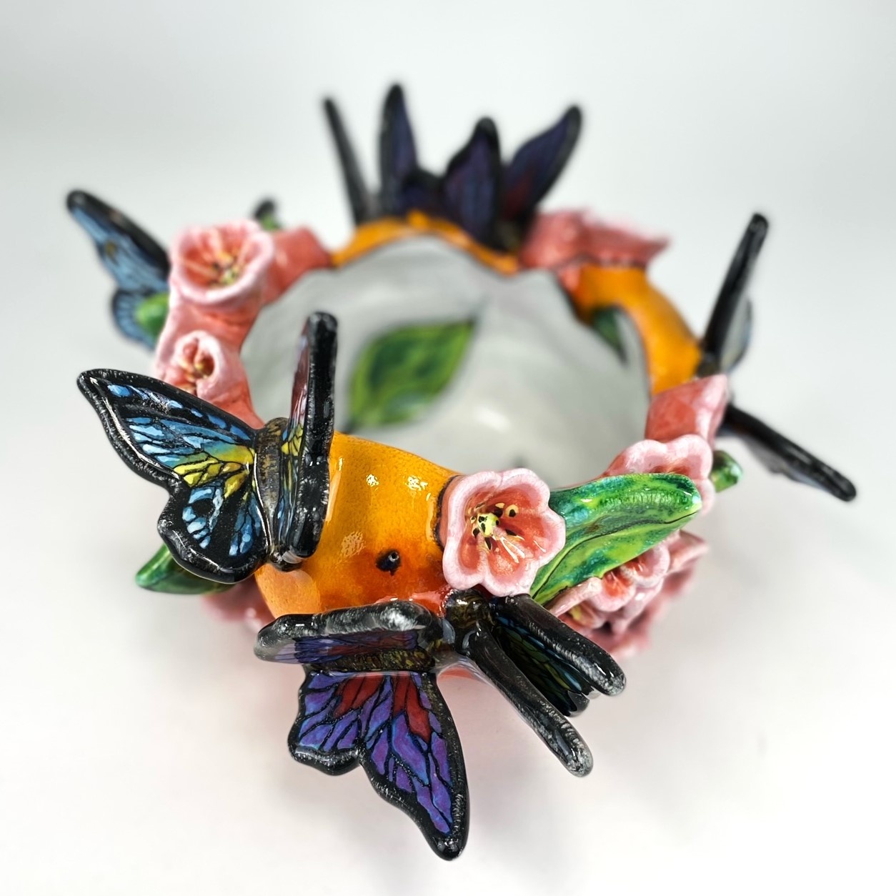 Farraday Newsome Pink Flowers & Butterflies Bowl