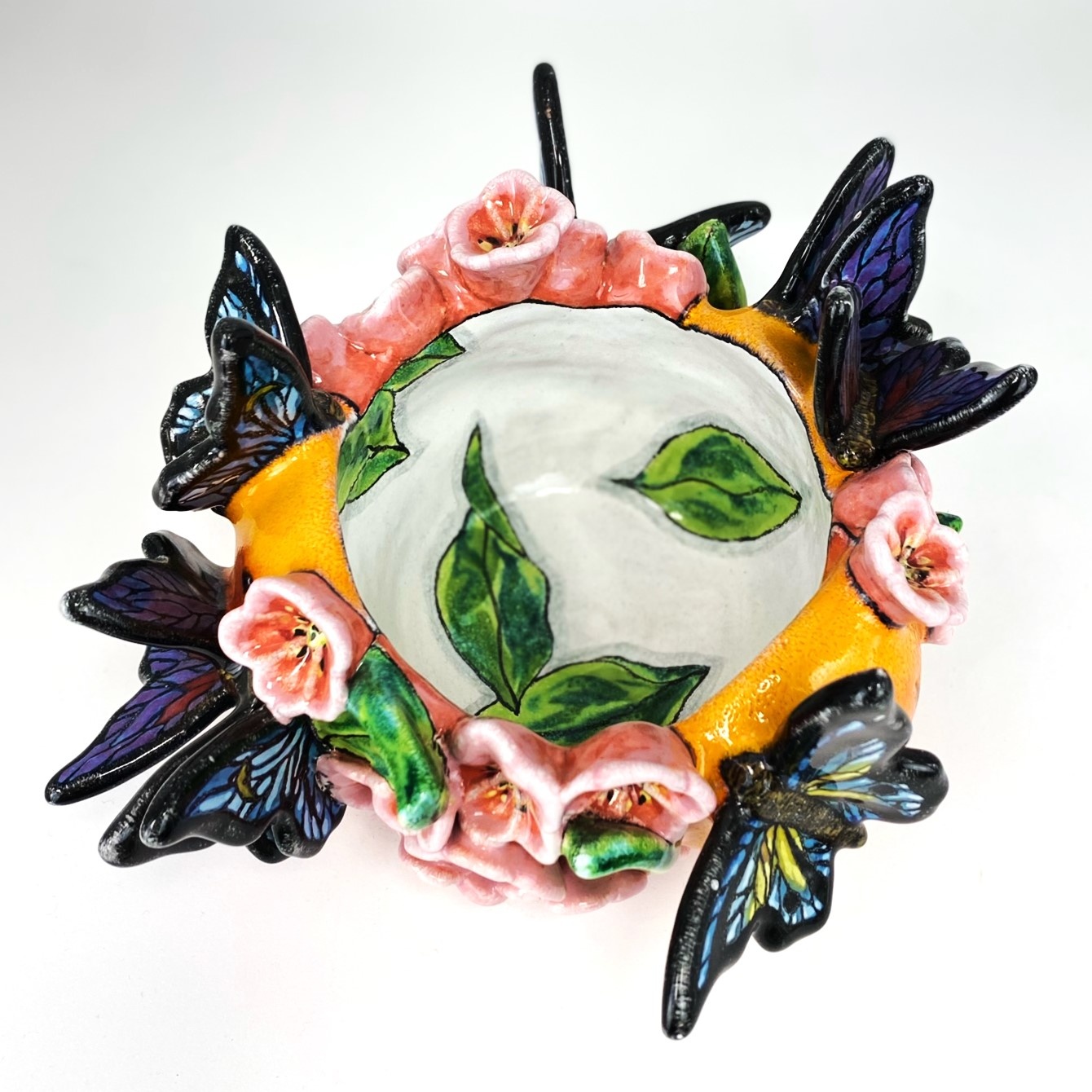 Farraday Newsome Pink Flowers & Butterflies Bowl