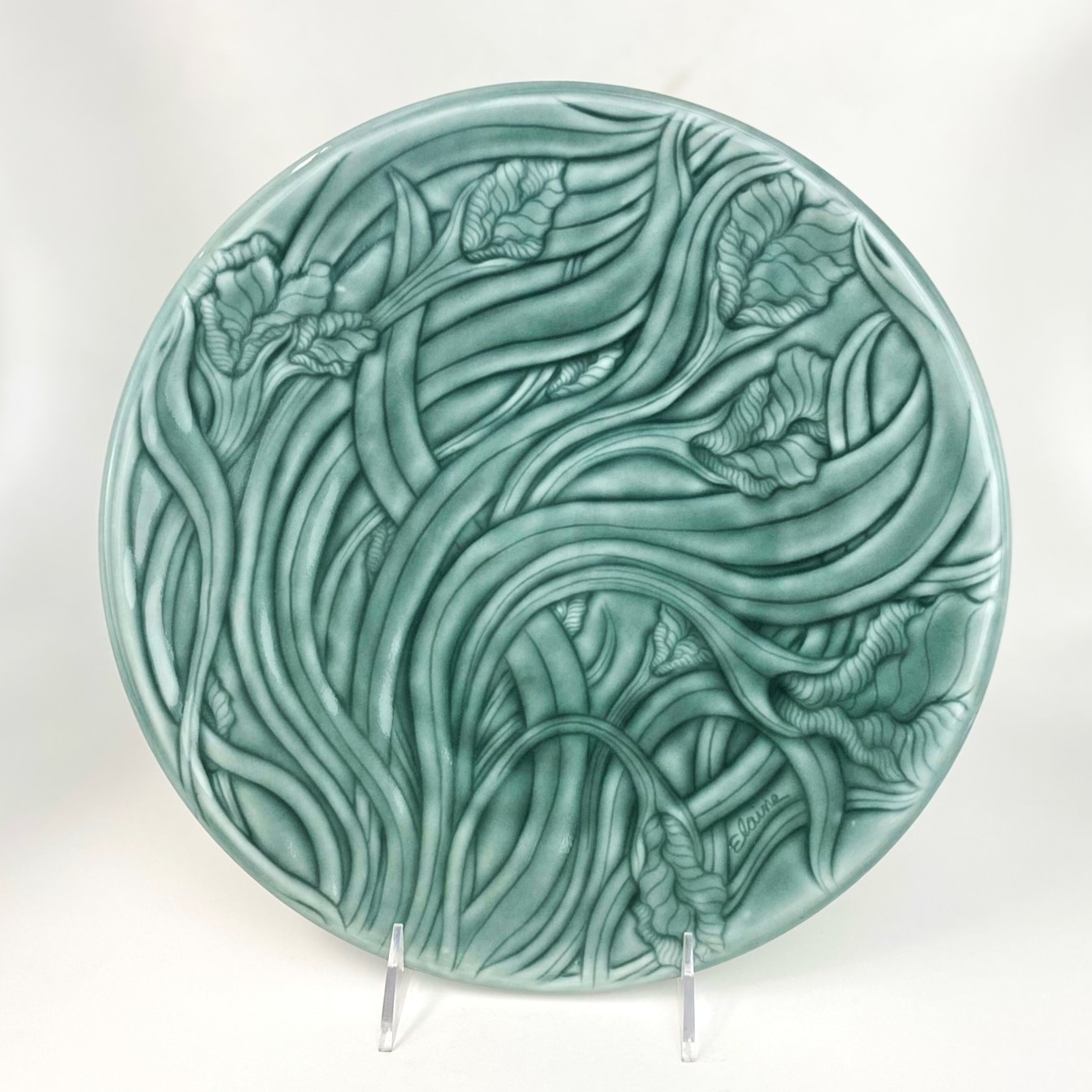 Elaine Coleman Korean Blue Leaves, Flowers Plate