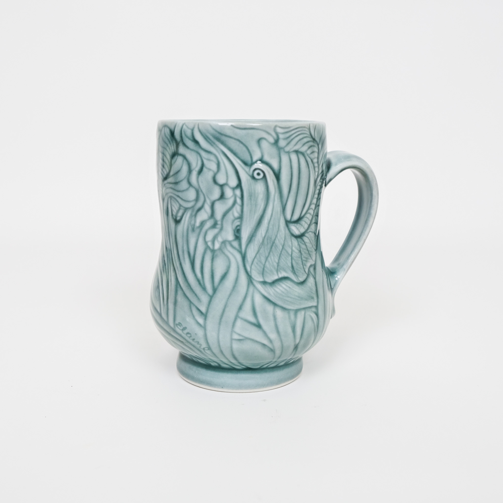 Elaine Coleman Korean Blue Porcelain Hummingbird Mug