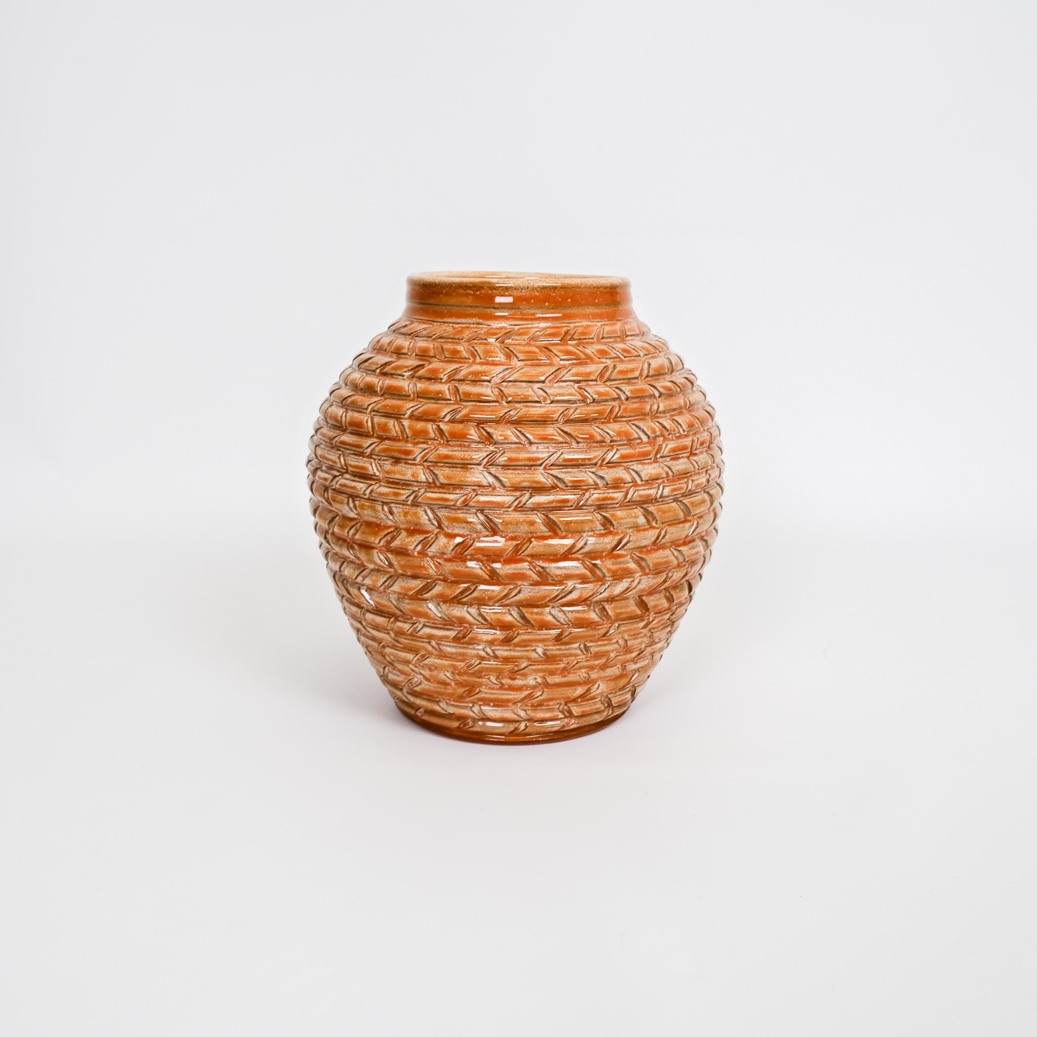 Miriam Krombach Orange Carved Vase