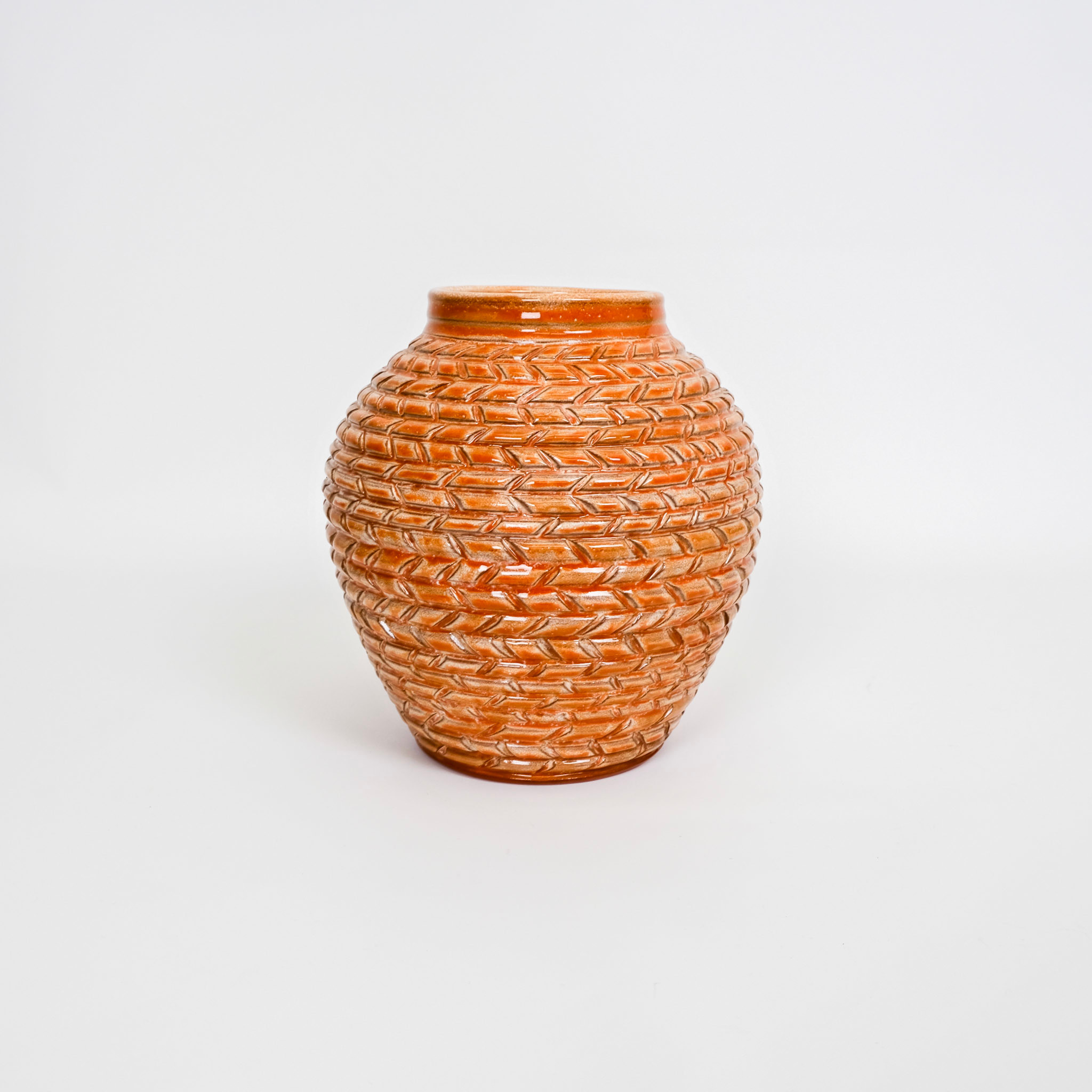Miriam Krombach Orange Carved Vase