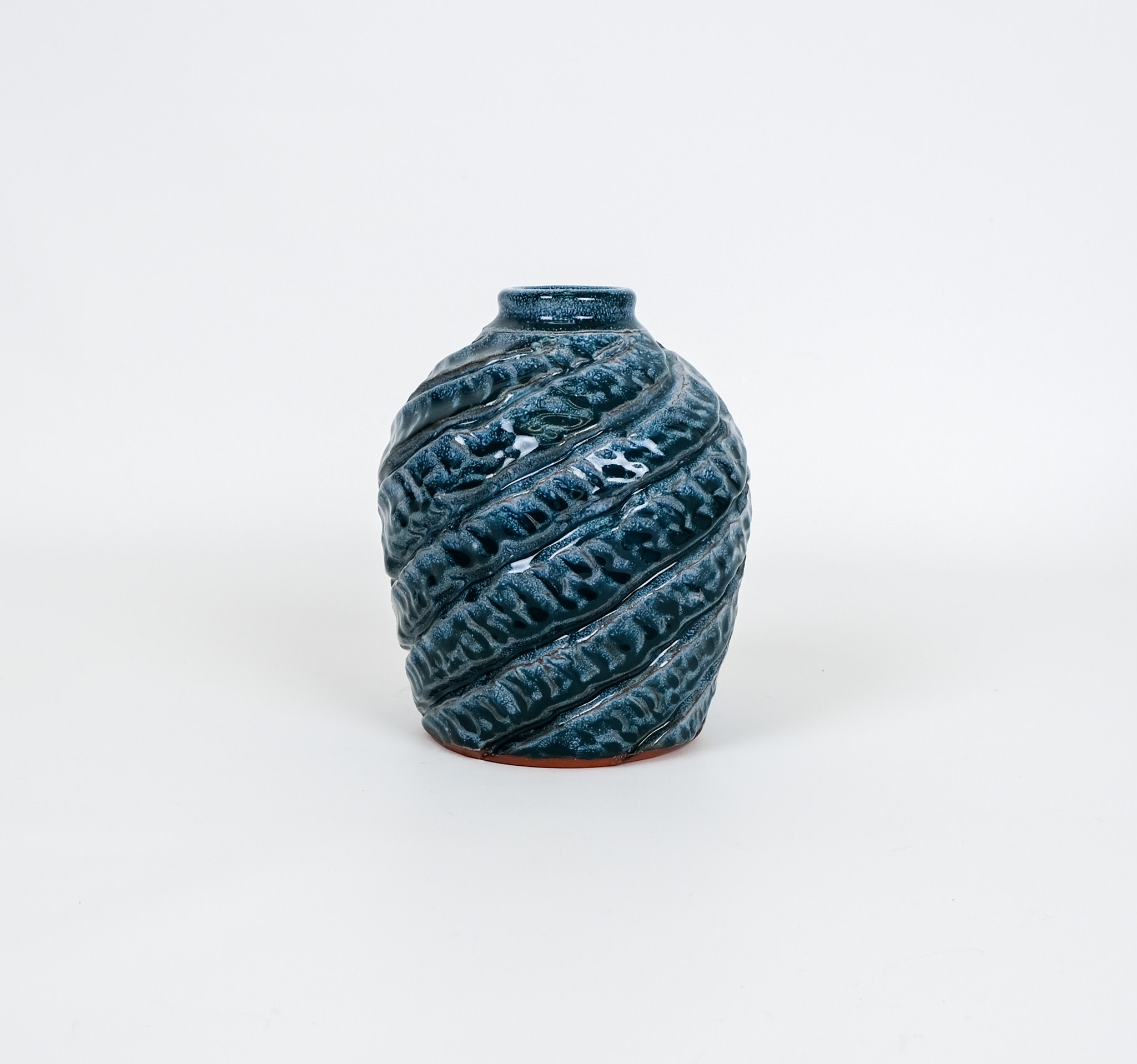 Miriam Krombach Teal Carved Vase