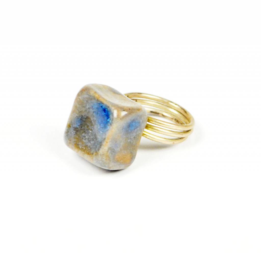 Gaea Cannaday Ring, Square Blue-tan, size 7