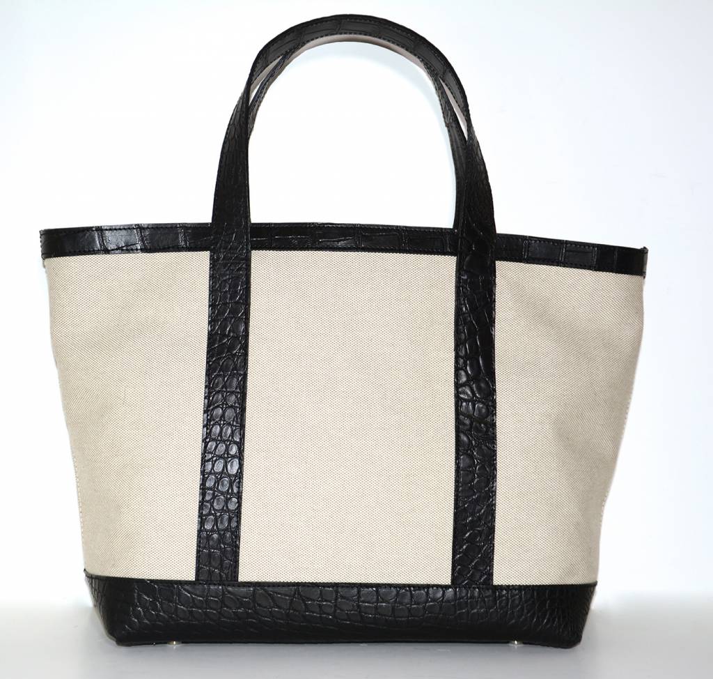 VANESSA NOEL ALLIGATOR & LINEN TOTE MEDIUM NATURAL/BLACK