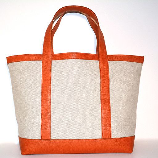 VANESSA NOEL LINEN & LEATHER TOTE MEDIUM NATURAL/ORANGE 75