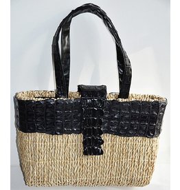 VANESSA NOEL LARGE TOTE RAFFIA/ALLIGATOR BLACK