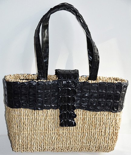 VANESSA NOEL LARGE TOTE RAFFIA/ALLIGATOR BLACK