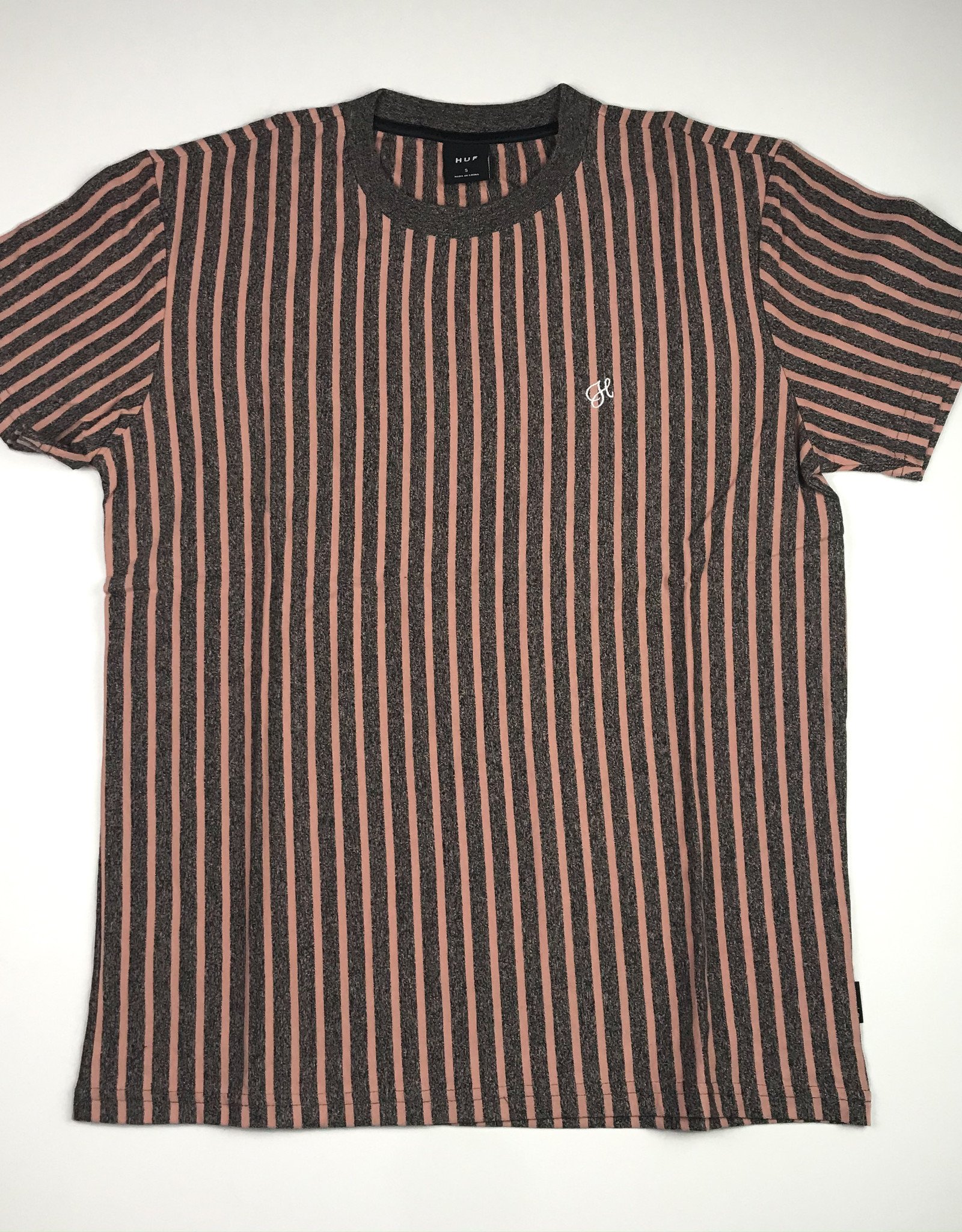 HUF OVERDYED VERT STRIPE S/S TEE - CORAL PINK