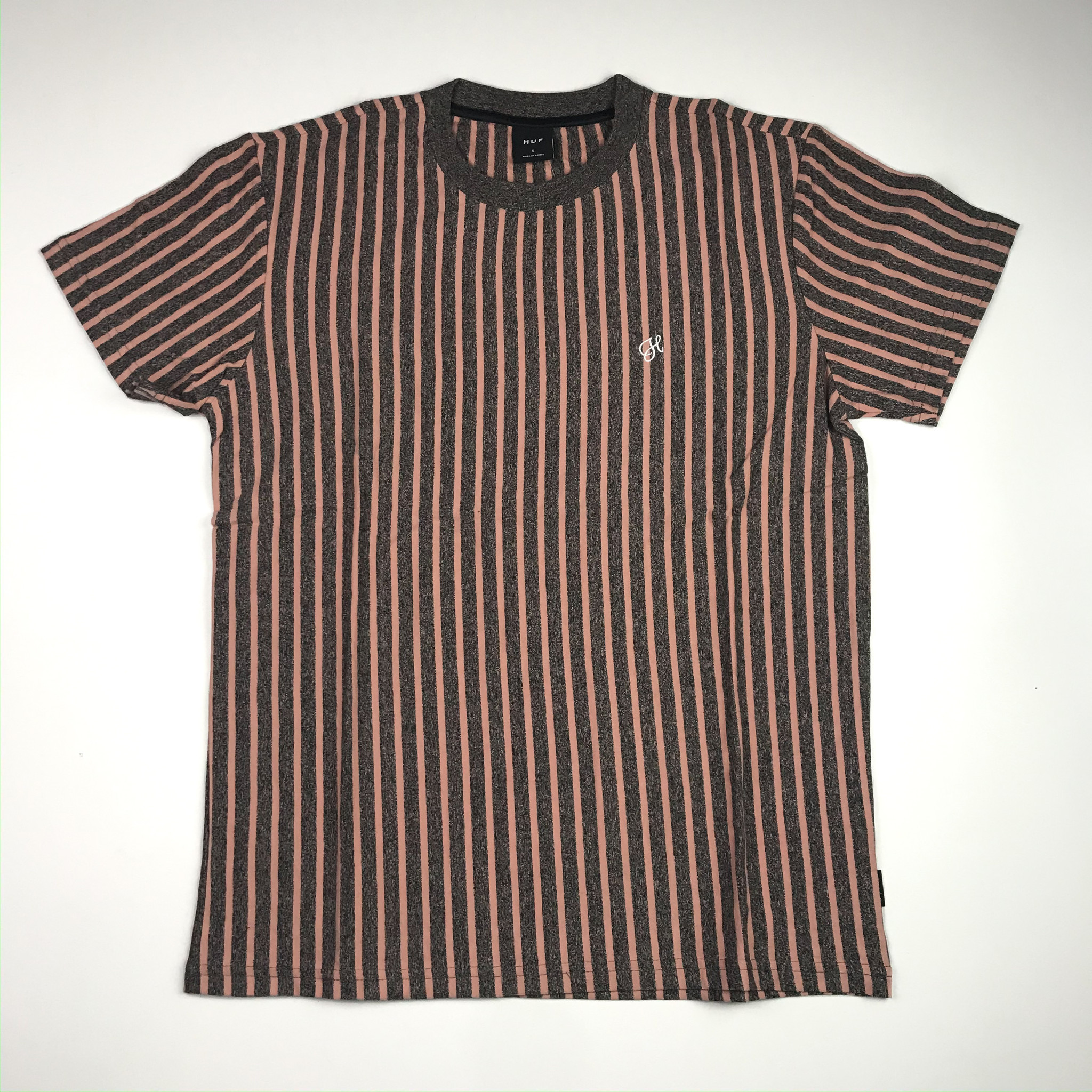 HUF OVERDYED VERT STRIPE S/S TEE - CORAL PINK