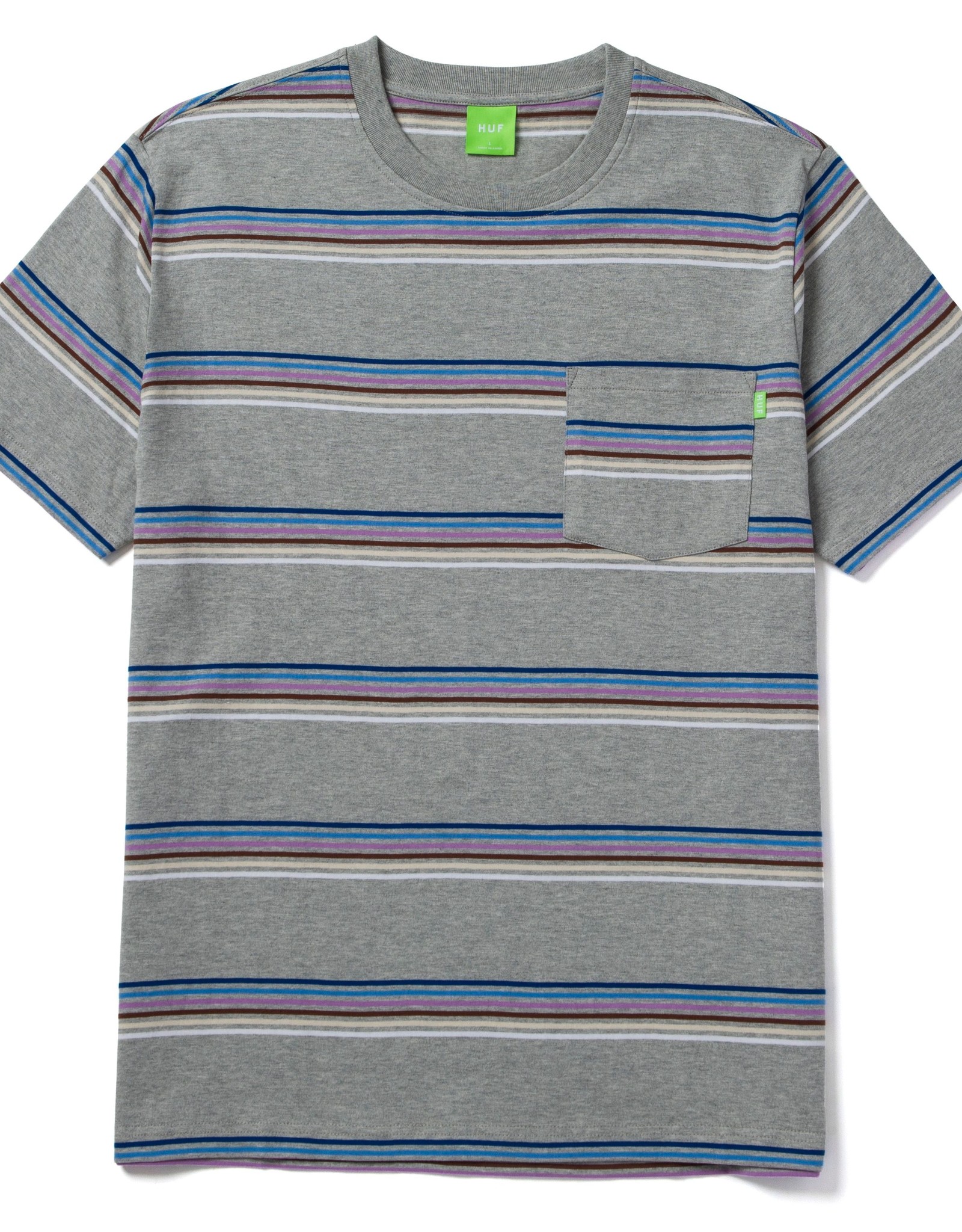 HUF BOLINAS STRIPE S/S POCKET TEE - GREY HEATHER