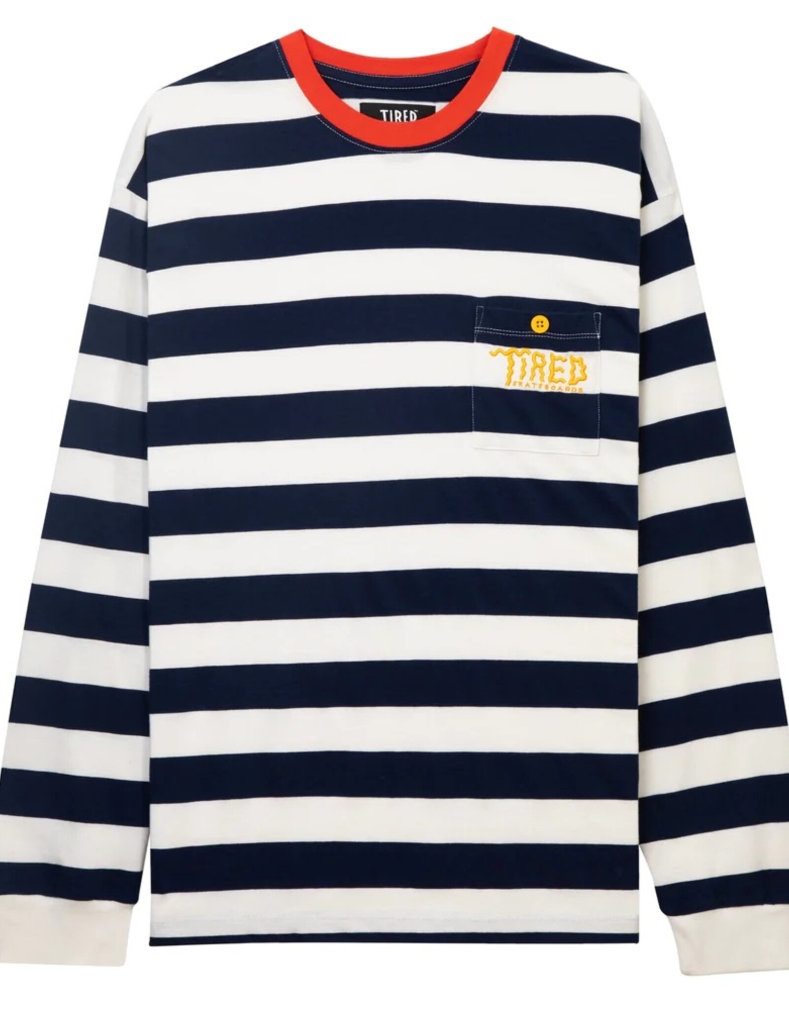 TIRED SKATEBOARDS TIRED SQUIGGLE LOGO STRIPED L/S - RED NAVY