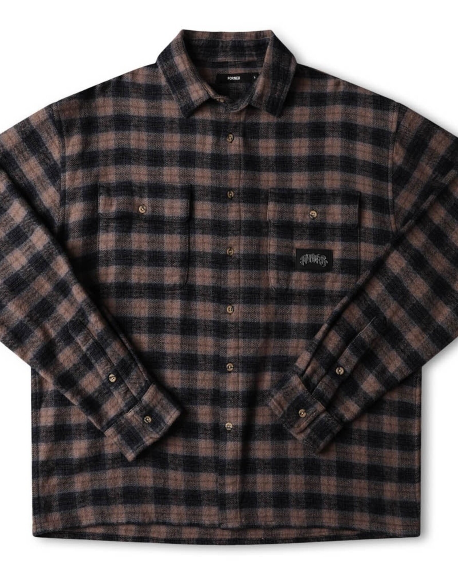 FORMER FORMER MANNERS PLAID L/S SHIRT - TAUPE
