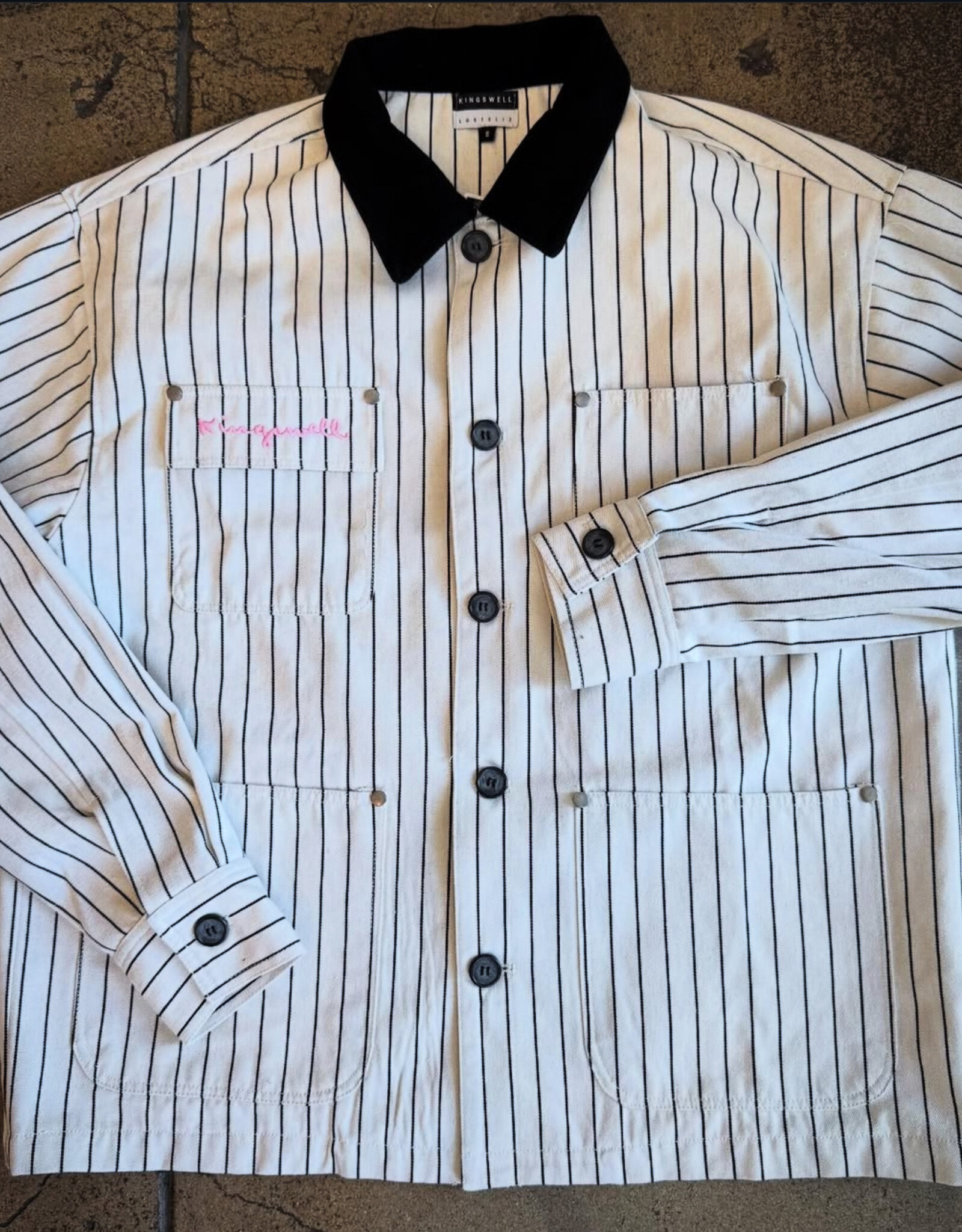 KINGSWELL KINGSWELL STRIPED CHORE COAT - WHITE/BLACK
