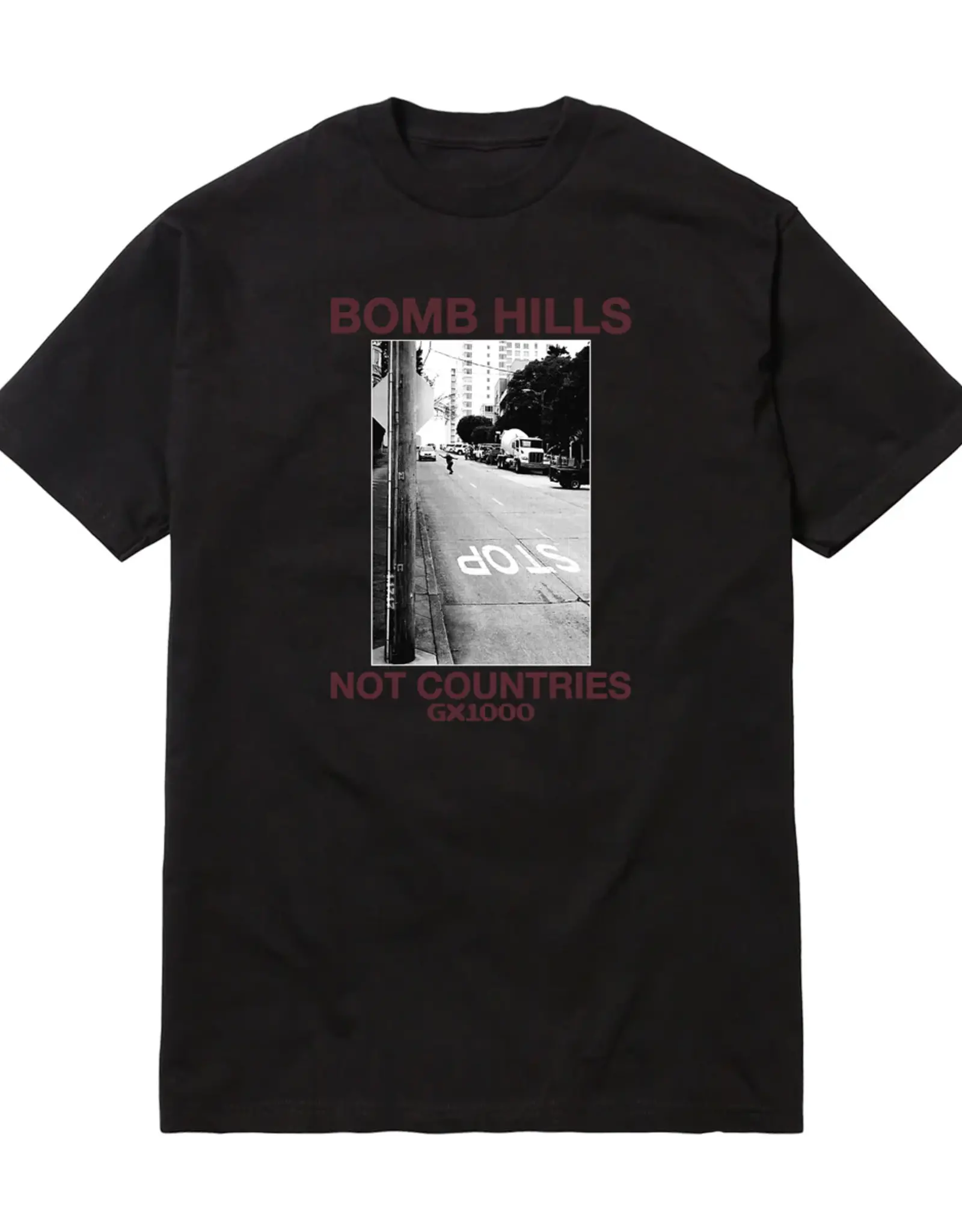 GX1000 Bomb Hills Not Countries Tee - Black / Burgundy
