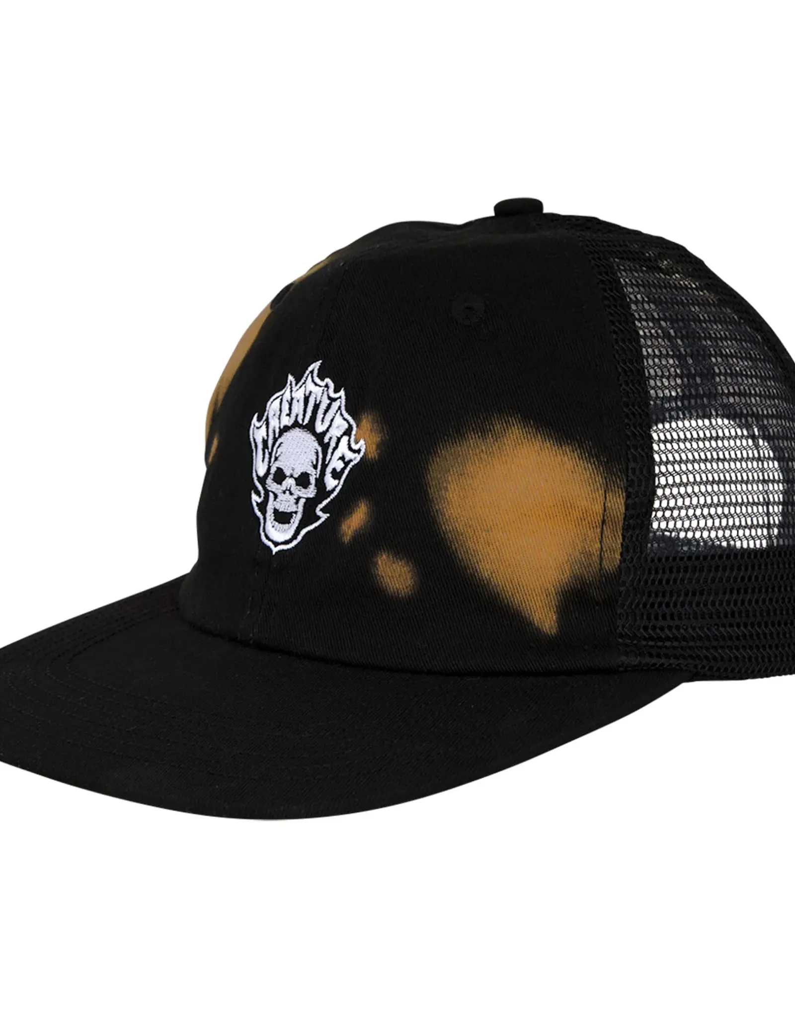 CREATURE Bonehead Flame Wash Mesh Trucker Hat - Greasy Black