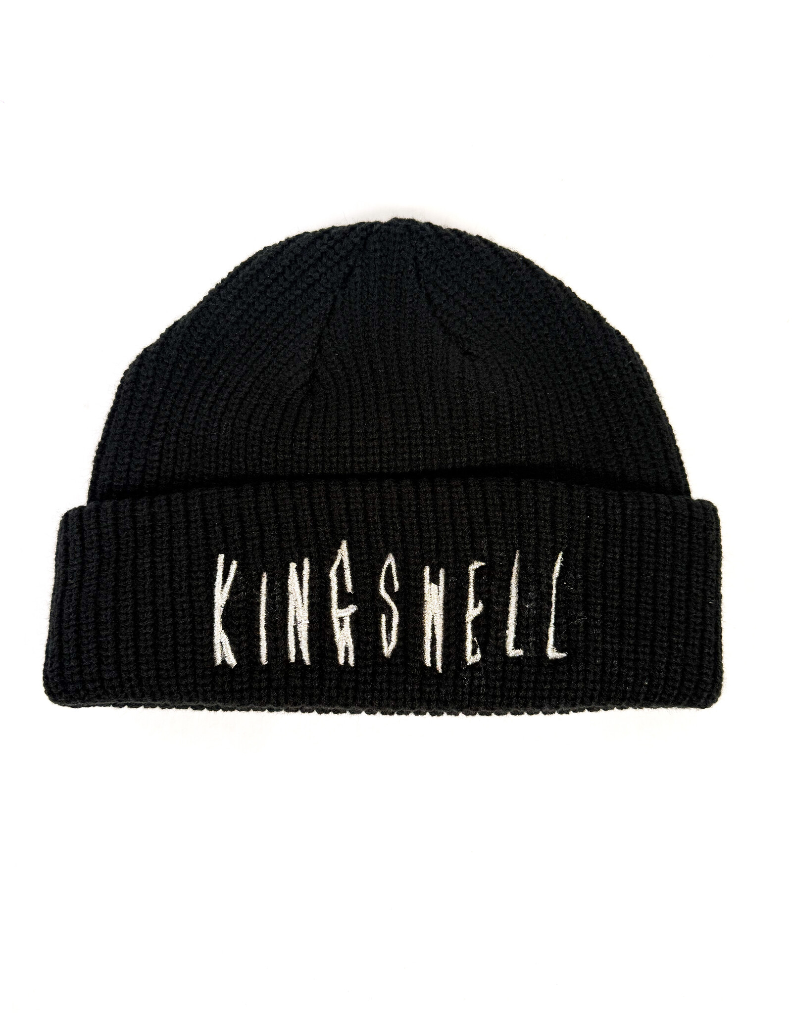 KINGSWELL Fos Script Knit Cable Fold Beanie - Black / Silver