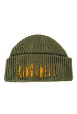 KINGSWELL Fos Script Knit Cable Fold Beanie - Olive / Yellow Swirl