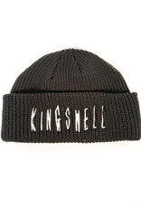 KINGSWELL Fos Script Knit Cable Fold Beanie - Charcoal / White