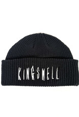 KINGSWELL Fos Script Knit Cable Fold Beanie - Navy / White