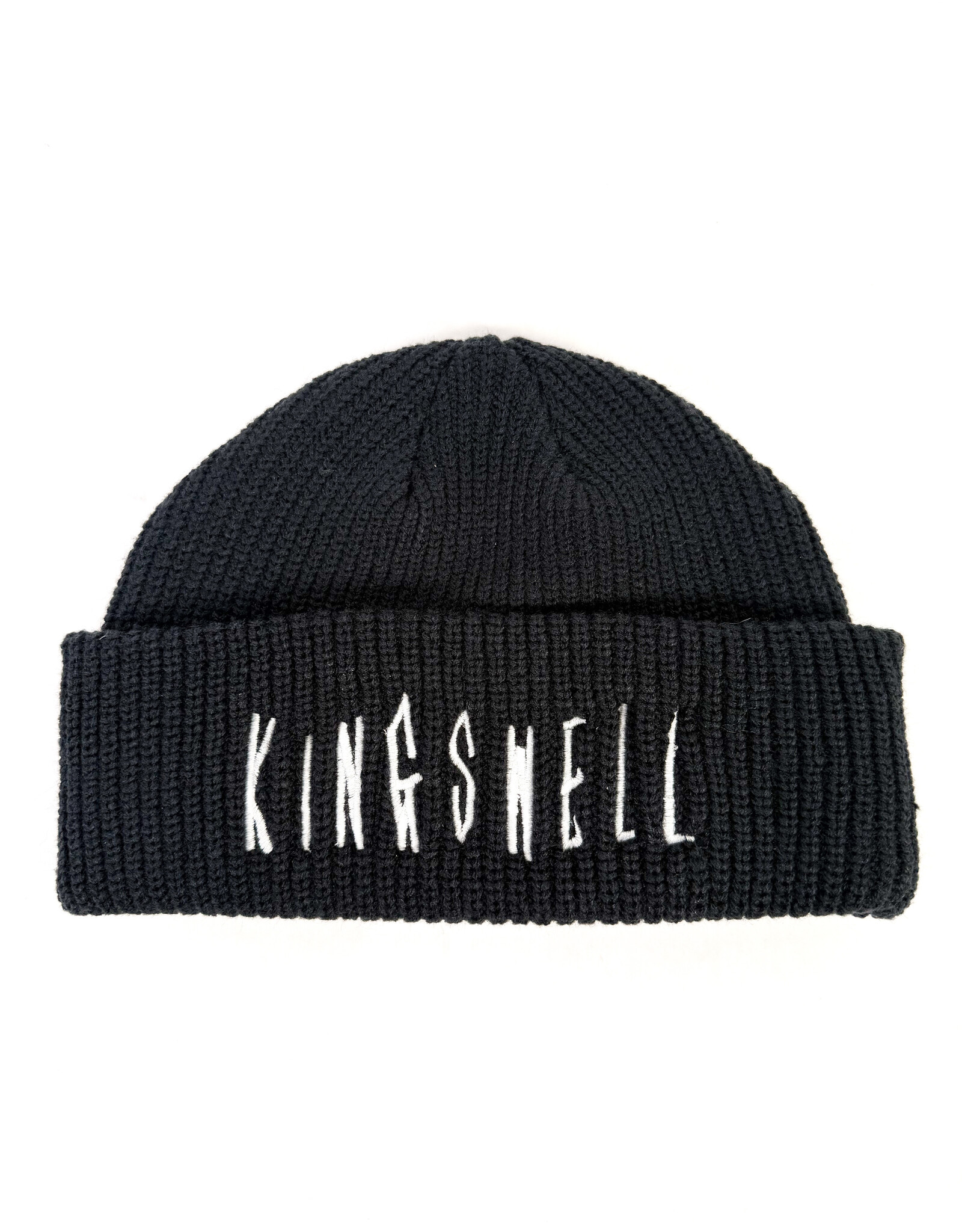 KINGSWELL Fos Script Knit Cable Fold Beanie - Navy / White