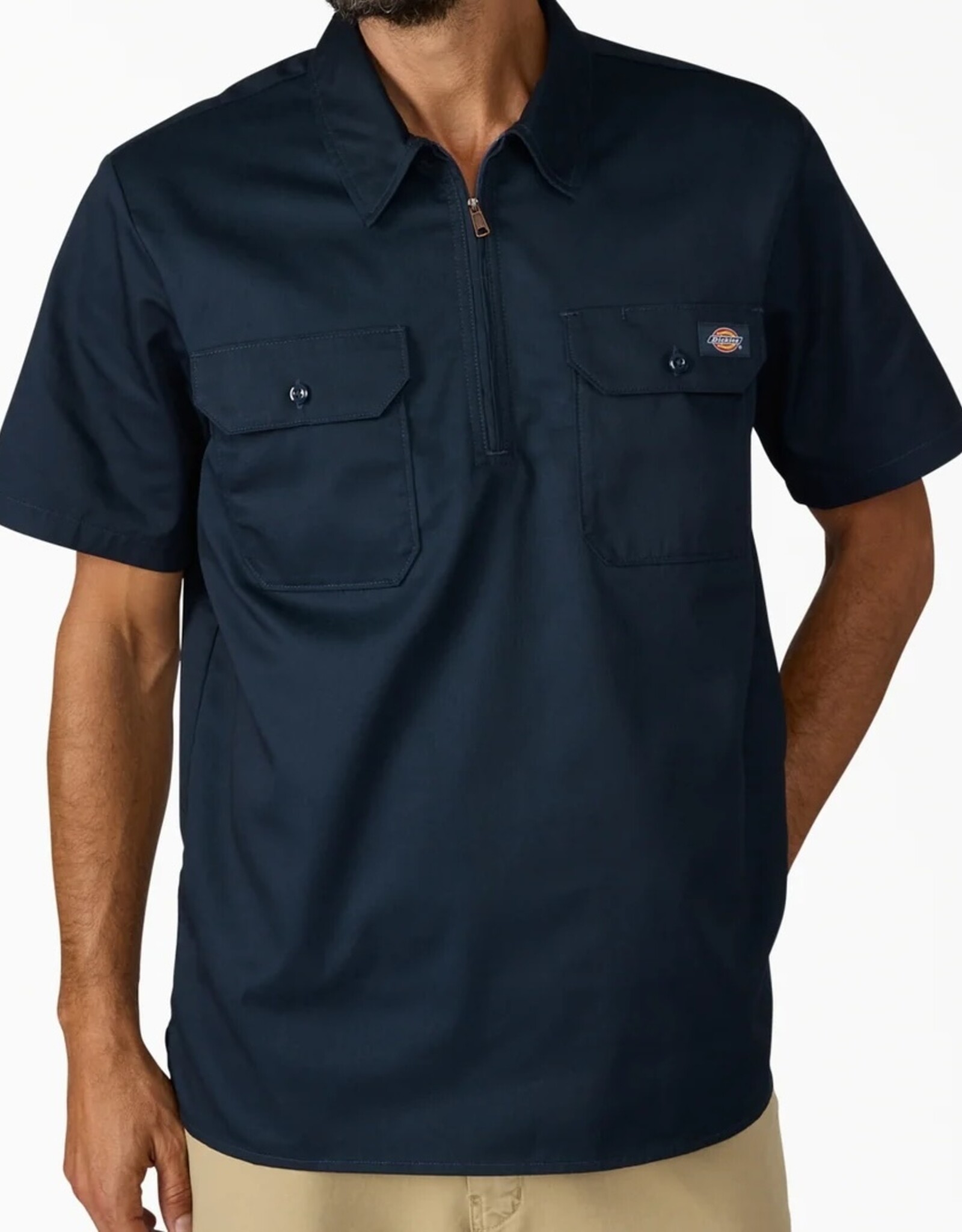 DICKIES 1/4 Zip S/S Work Shirt - Dark Navy