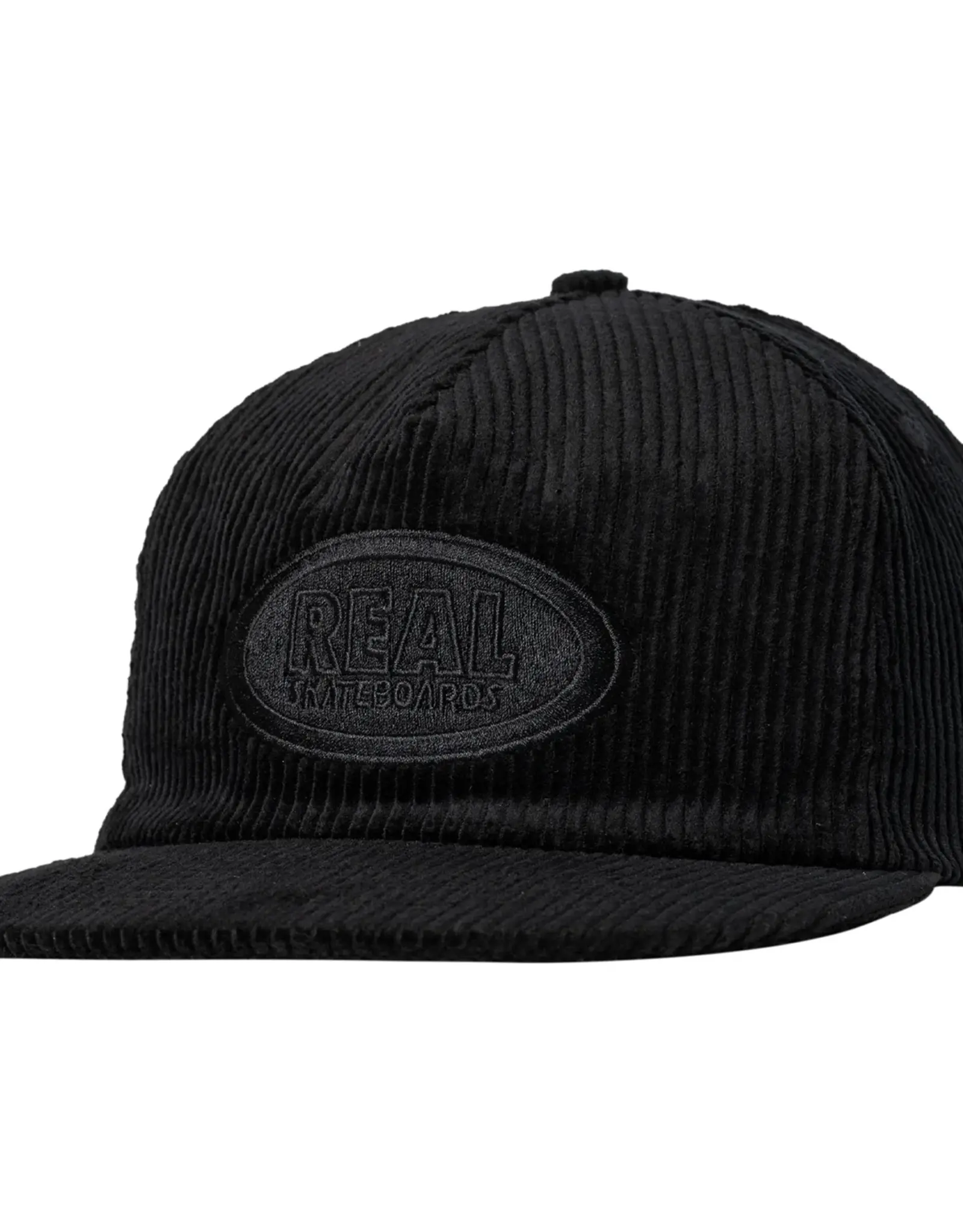 REAL SKATEBOARDS Oval Logo Cord Snapback Hat - Black / Black