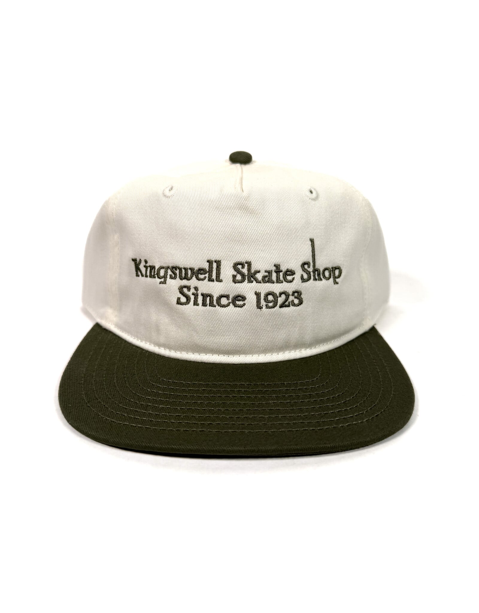 KINGSWELL Letterhead 2 Tone 5 Panel Snapback Hat - Olive / White