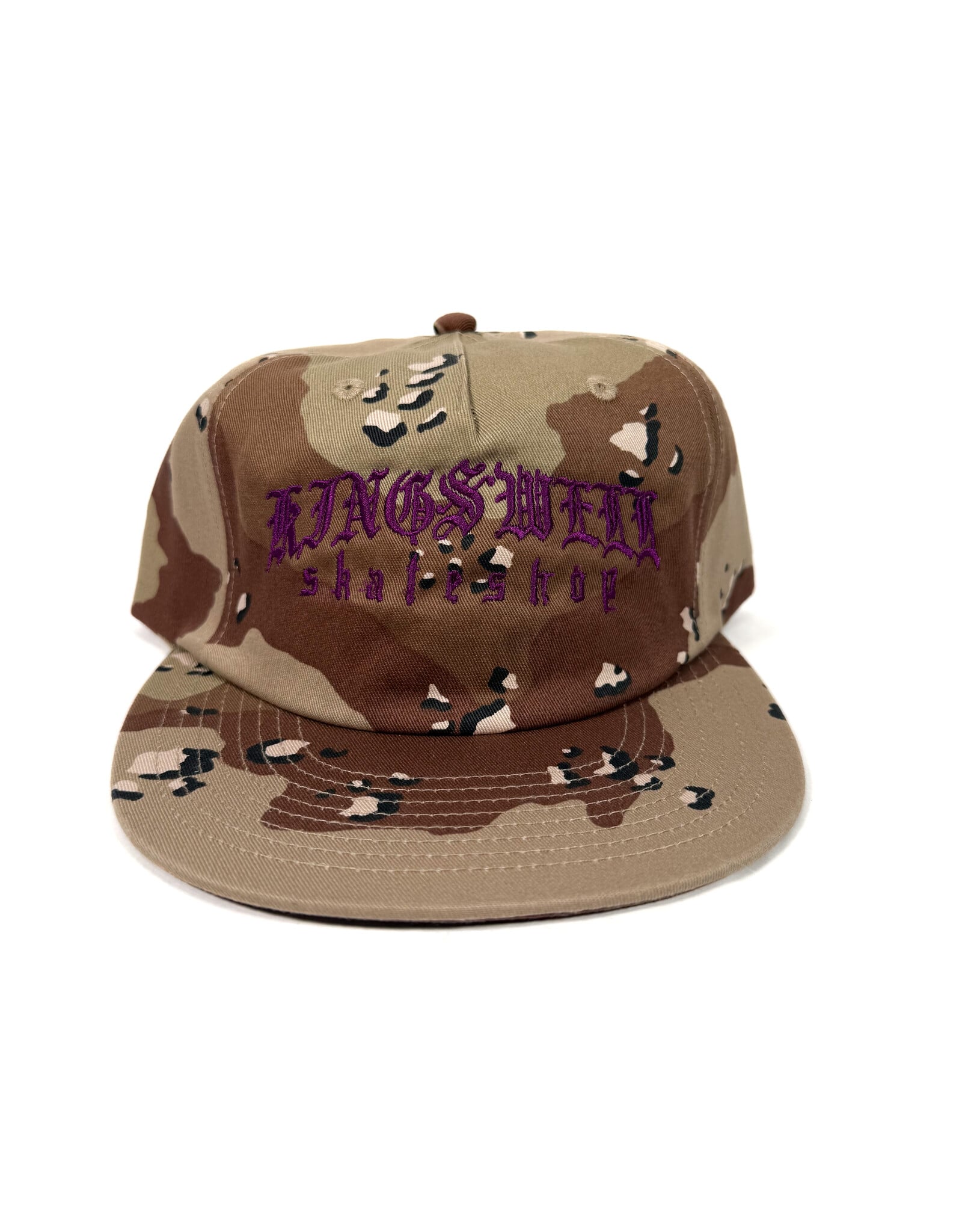 KINGSWELL Meza Script 6 Panel Snapback Hat - Desert Camo / Purple