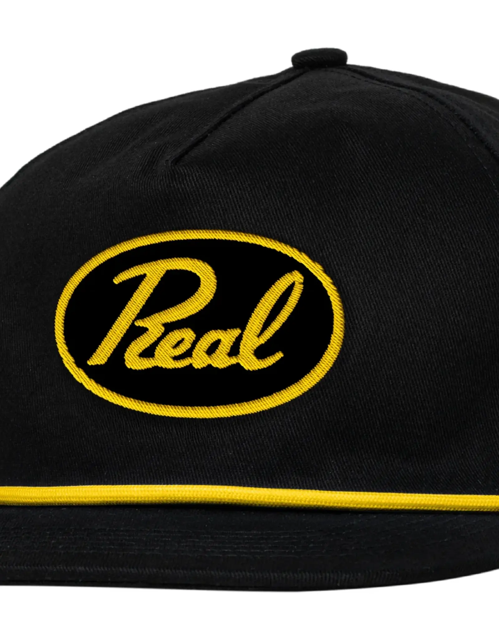 REAL SKATEBOARDS Scripted Snapback Hat - Black / Yellow