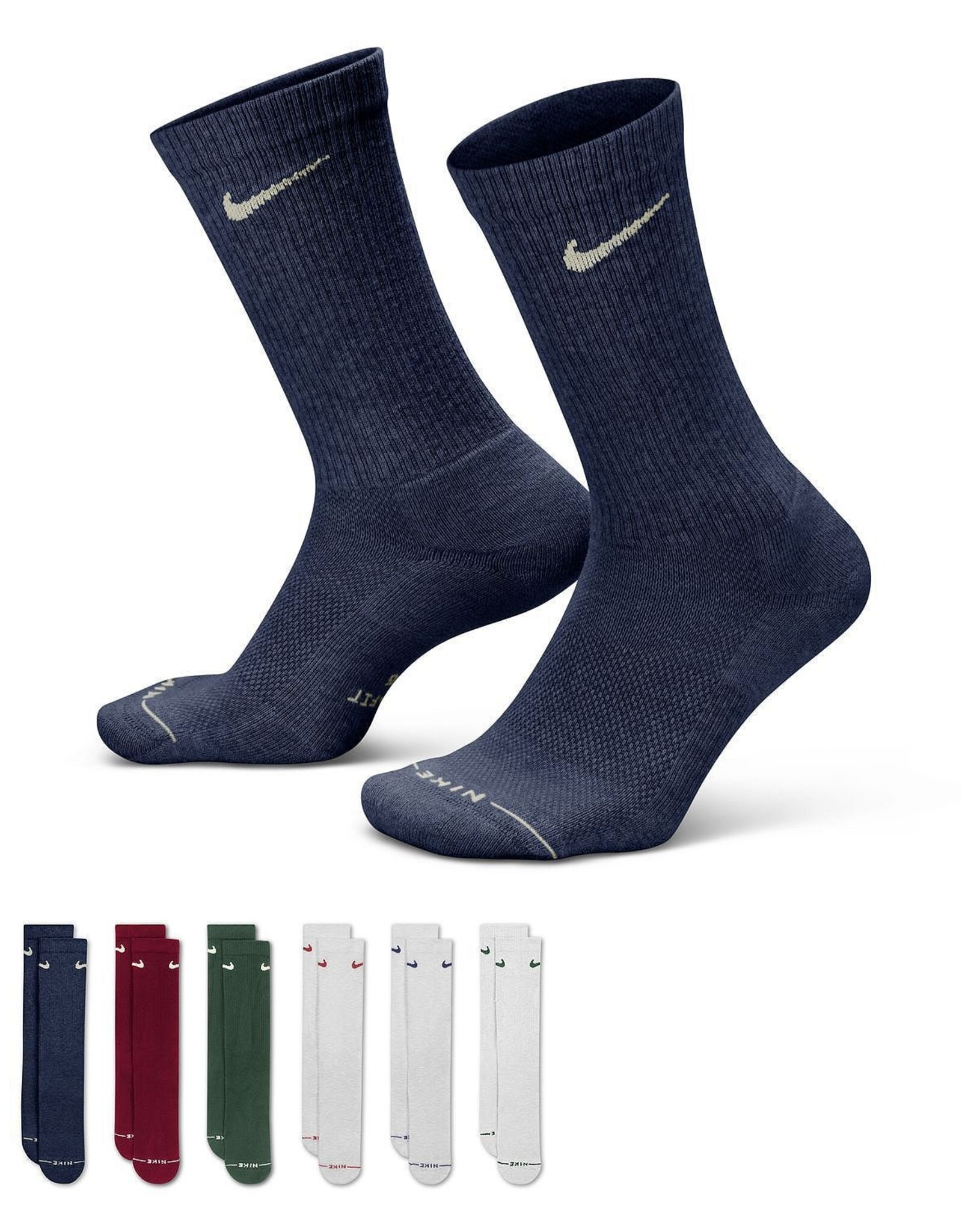 NIKE Everyday Elevated Crew Socks (6 Pairs) - Multi Blue / Red