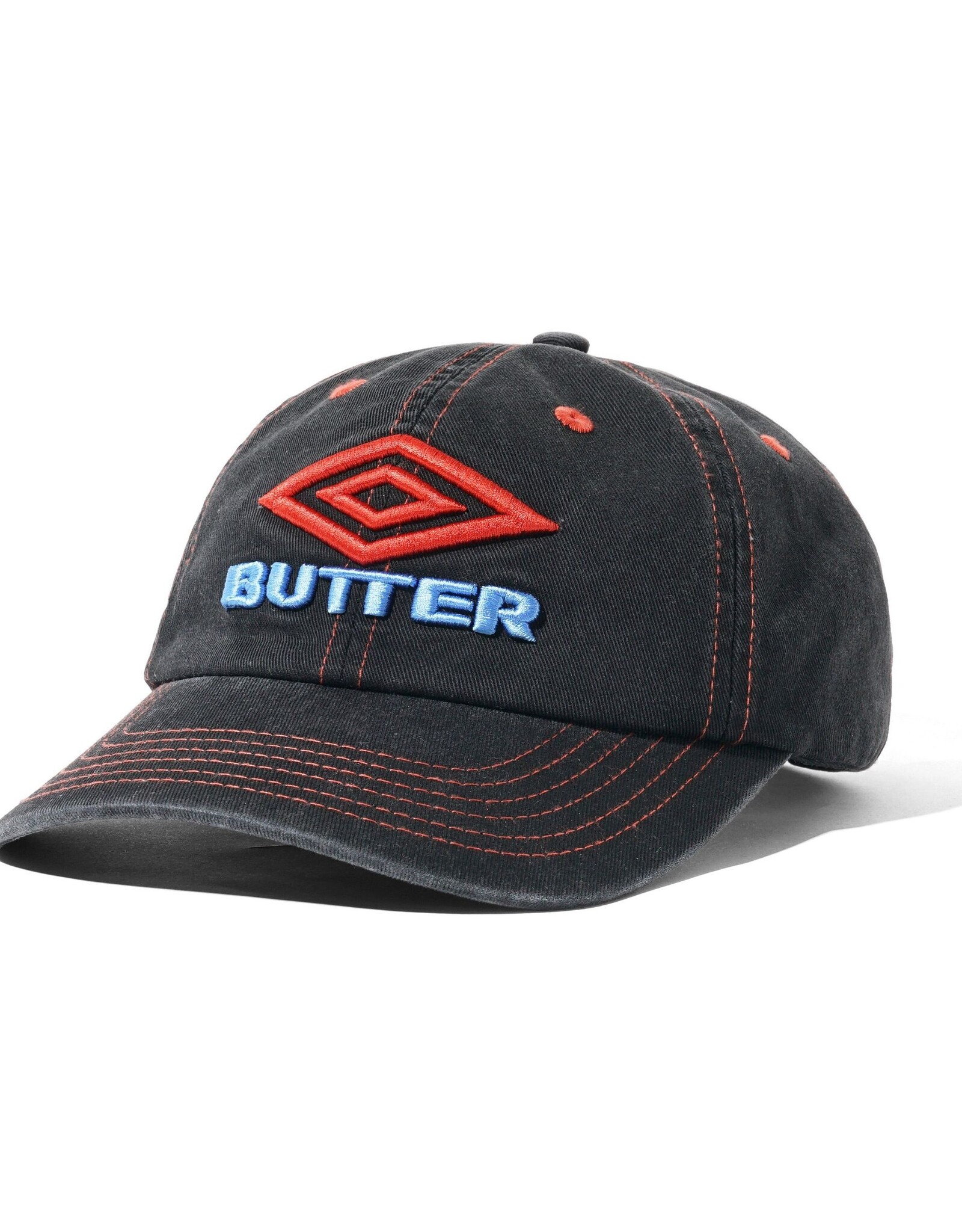 BUTTER GOODS x Diamond Logo 6 Panel Cap - Washed Black