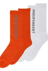 INDEPENDENT Baseline 2-Pack Crew Socks - White / Orange Reflective
