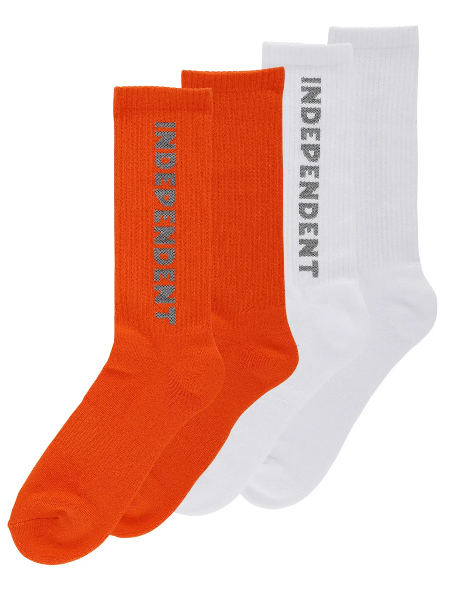 INDEPENDENT Baseline 2-Pack Crew Socks - White / Orange Reflective