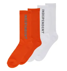 INDEPENDENT Baseline 2-Pack Crew Socks - White / Orange Reflective