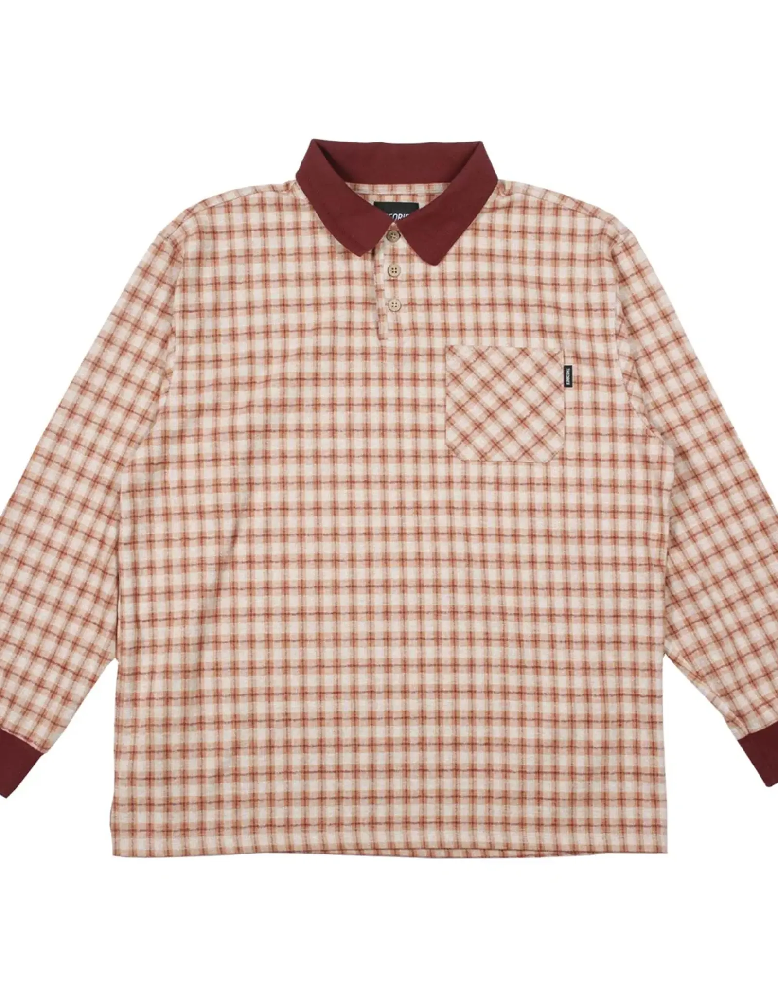 THEORIES E.S.P. Long Sleeve Polo - Peach & Burgundy