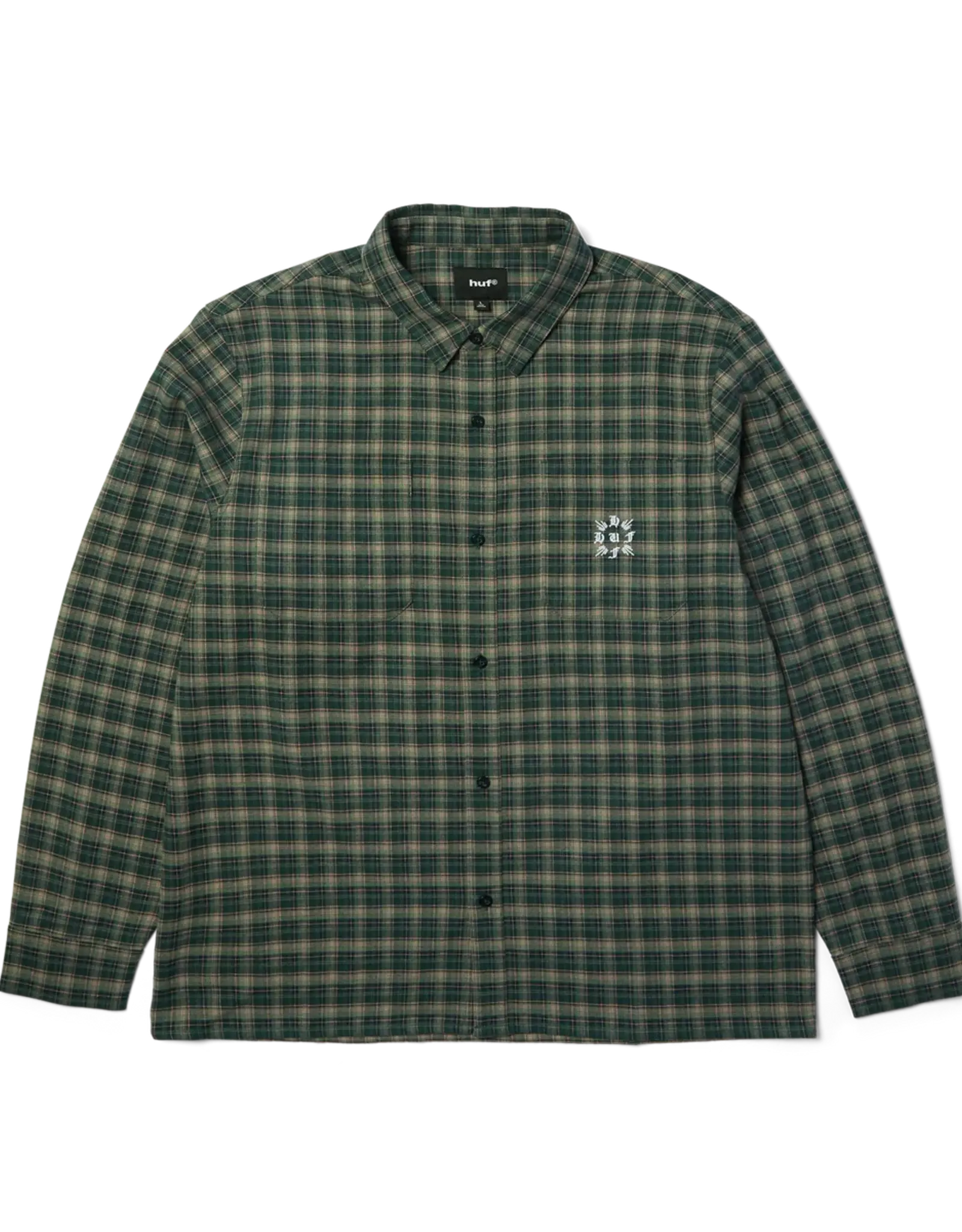 HUF Cross Plaid L/S Flannel Shirt - Pine