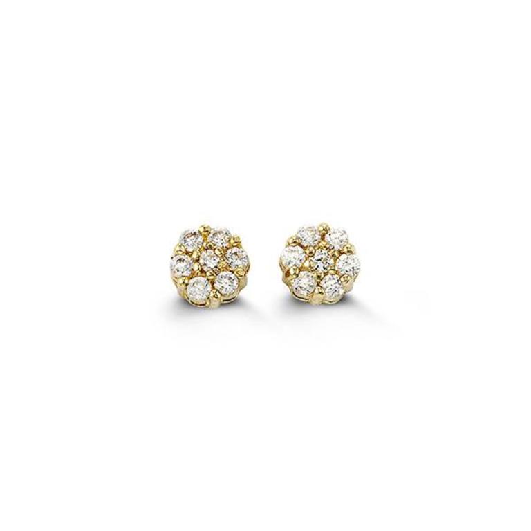 14K Yellow Gold Micropave Flower CZ Stud Earring