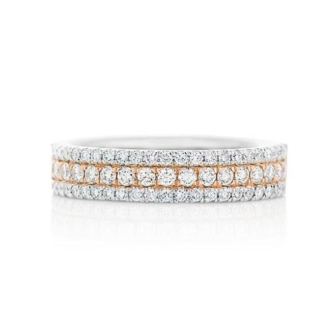 Rose and white gold triple row diamond band